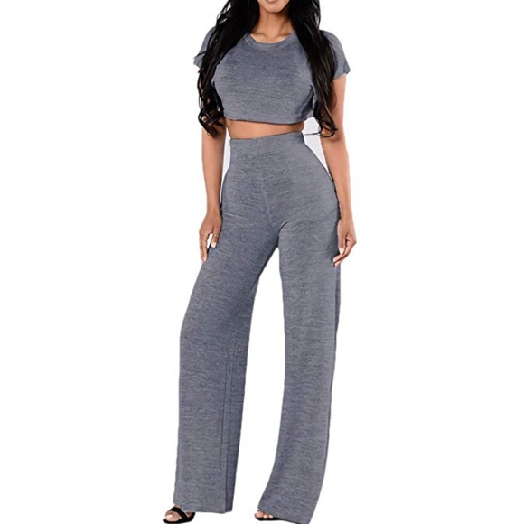 Grey wide leg pant and crop top set - Picture 3 of 8
